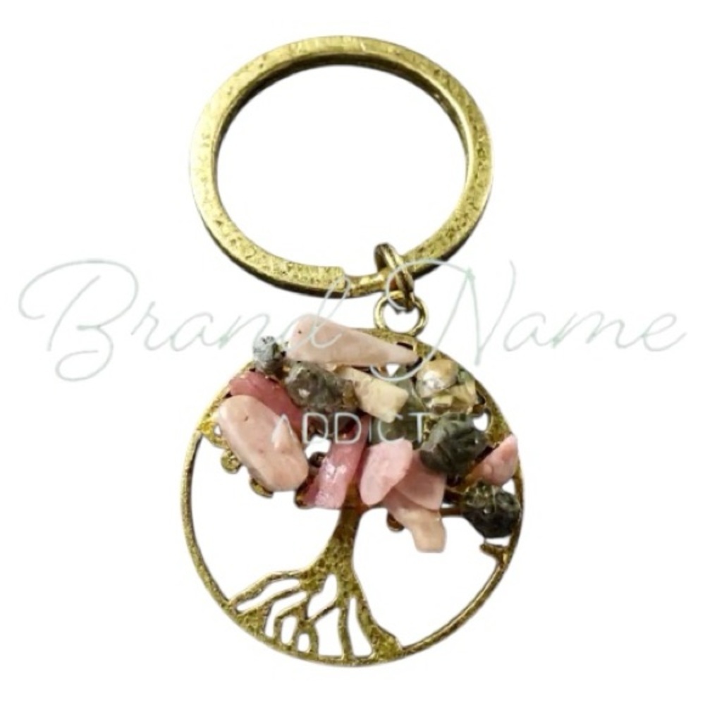 PRICE IS FIRM - Rhodonite Handmade Bronze Tree of Life Handmade Keychain/Bag Tag
